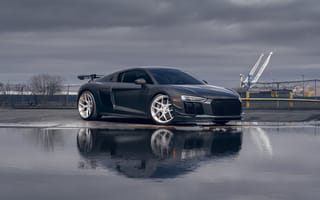 Картинка Audi, Audi R8, Ауди, машины, машина, тачки, авто, автомобиль, транспорт, серый, отражение, вода