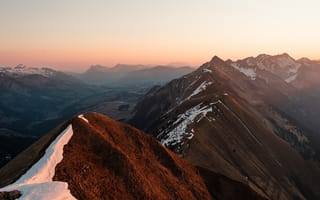 Картинка Аугстматтхорн, Швейцария, горы, гора, природа, вершина, вечер, сумерки, закат, заход, снег, белый
