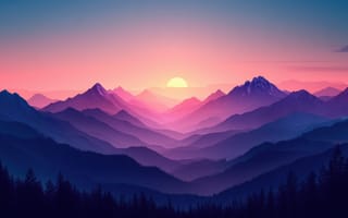Картинка горы, закат, пейзаж, природа, лес, красота, мир