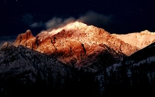 Картинка горы, природа, закат, пейзаж, снег, ночь, звезды