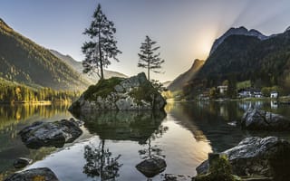 Картинка Альпы, озера, озеро, природа, вода, пейзаж, камень, утро, утренний