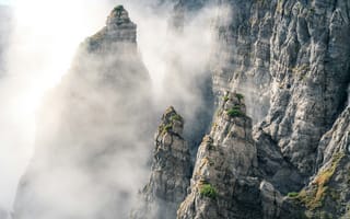 Картинка горы, природа, туман, пейзаж, скалы, ландшафт, высота