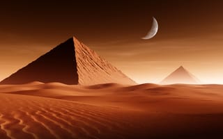 Картинка Египетские пирамиды, пирамида, пирамиды, египетский, древний, история, исторический, пустыня, песок, Гиза, Eгипет, архитектура, ночь, темнота, месяц, луна