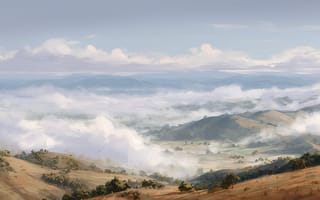 Картинка пейзаж, горы, облака, природа, долина, небо, туман