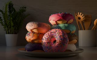 Картинка пончик, донат, сладости, выпечка, сладкий, десерт, еда, стол, тарелка