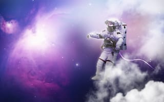 Картинка космонавт, астронавт, космос, туманность, звезды, звезда, дым