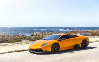 Картинка Lamborghini, Ламборджини, Ламборгини, Lamborghini Murcielago, Murcielago, люкс, дорогая, машины, машина, тачки, авто, автомобиль, транспорт, спорткар, спортивный, желтый, море, океан, вода