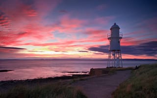 Картинка закат, графство Сомерсет, устье реки Северн, маяк, Великобритания, солнце, Блэк-Нор, вечер, Black Nore lighthouse