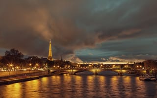 Картинка река, La tour Eiffel, Paris, вода, Франция, мост, France, Eiffel Tower, Эйфелева башня, Париж, Seine, Сена