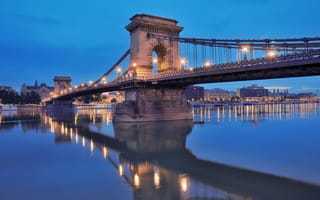 Картинка река, Будапешт, вечер, мост, огни, Венгрия