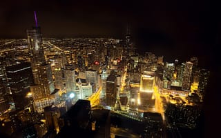 Обои США, здания, ночь, Чикаго, Illinois, Иллинойс, небоскребы, Chicago, город, USA