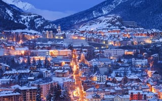 Картинка winter, Comte, houses, Franche, Alps, cities, France