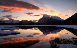 Картинка закат, США, Каллифорния, озеро, горы, Banff, снег, Alberta, Vermilion Lakes