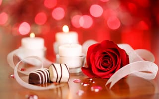 Картинка роза, еда, красная, конфеты, свечи, шоколад, сладкое