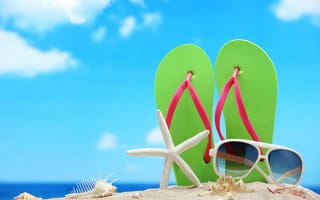 Обои сланцы, beach, отдых, vacation, лето, accessories, море, sun, очки, summer, солнце, каникулы, пляж, sea
