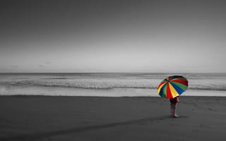 Картинка девочка, море, настроение, зонт