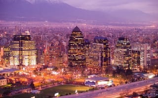 Картинка Сантьяго, Чили, город, города, здания, небоскреб, высокий, здание, мегаполис, современный, вечер, сумерки