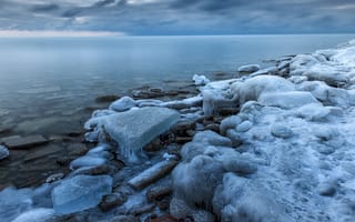 Картинка камни, Канада, лед, Онтарио, вода, озеро, зима