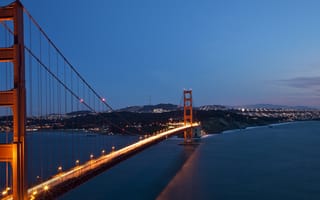 Картинка мост Золотые Ворота, Золотые Ворота, мост, Сан Франциско, Калифорния, США, мосты, ночь, темнота, огни, подсветка