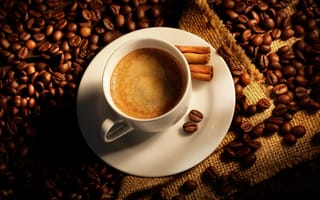 Картинка лопатка, кофе, мешок, coffee beans, Cup, кофейные зерна, bag, shoulder, корица, coffee, cinnamon sticks, палочки, чашка