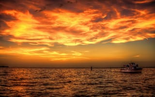 Картинка закат, море, корабль