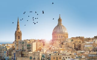 Картинка Валлетта, Мальта, город, города, здания, исторический, история, старинный, птица, купол