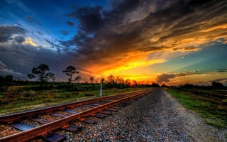 Картинка закат, пейзаж, железная дорога