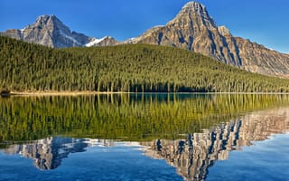 Картинка Howse Peak, лес, Канада, Mount Chephren, Canada, горы, Alberta, озеро, Альберта, отражение, Lower Waterfowl Lake