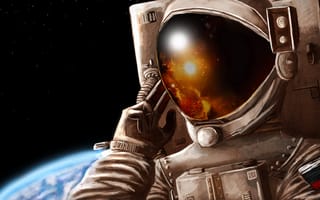 Картинка космонавт, астронавт, космос, Земля, земля, планета, земной шар, темный, темнота