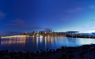 Картинка Ванкувер, Канада, город, города, здания, ночной город, ночь, огни, подсветка