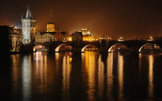 Картинка Карлов мост, Влтава, ночная Прага