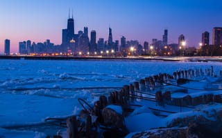 Обои зима, ночь, chicago, город