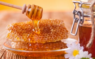 Обои мед, мёд, ложка, соты, тарелка