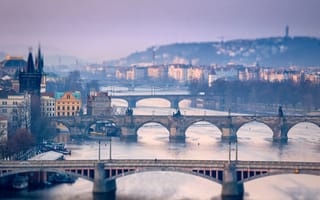 Картинка река, Чехия, небо, дома, мост, Прага, башня