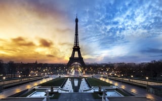 Обои Елисейские поля, Париж, Paris, sunset, France, Eiffel Tower