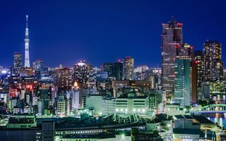 Картинка Токио, Япония, город, города, здания, небоскреб, высокий, здание, ночной город, ночь, огни, подсветка, мегаполис, современный