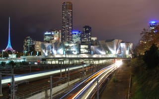 Картинка Мельбурн, Австралия, город, города, здания, небоскреб, высокий, здание, ночной город, ночь, огни, подсветка