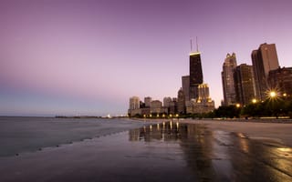 Картинка закат, мегаполис, USA, Чикаго, Chicago, небо, illinois, вечер, небоскребы