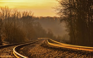 Картинка закат, пейзаж, железная дорога