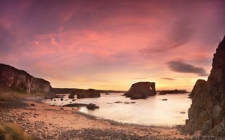 Картинка закат, Elephant Rock, скалы, камни, Irish Coasts, море, берег