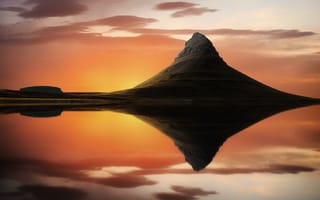 Картинка природа, озеро, гора, расвет, отражение