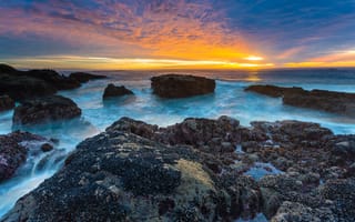 Картинка камни, океан, рассвет, USA, скалы, берег, Oregon Coast