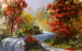 Обои art, поток, деревья, вода, река, осень