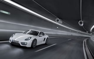 Картинка Porsche, Cayman, белый, Тоннель, Авто, Передок