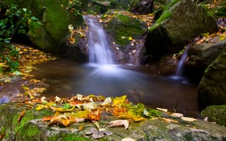 Картинка водопад, природа, осень, осенние, время года, сезоны, сезонные, лист, листья, листва