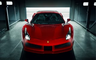Картинка Ferrari, Феррари, люкс, дорогая, машины, машина, тачки, авто, автомобиль, транспорт, спорткар, спортивная машина, спортивное авто, красный, гараж, вид спереди, спереди