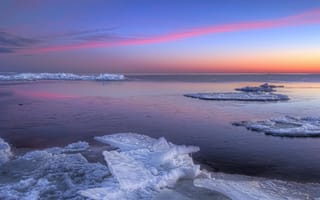 Картинка закат, пейзаж, лёд, море