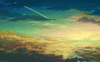 Обои арт, облака, небо, след, высота, juuyonkou