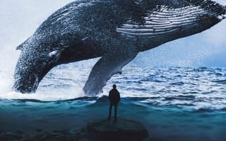 Картинка кит, человек, огромный, гигантский, море, океан, вода, фантастика, фантастические