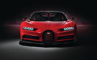 Картинка Bugatti Chiron, Bugatti, Chiron, Бугатти, машины, машина, тачки, авто, автомобиль, транспорт, вид спереди, спереди, ночь, огни, подсветка, красный